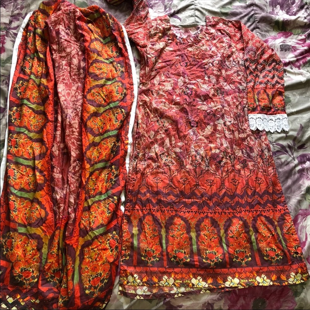 Pakistani lawn designer outfit kameez duppata Indian desi clothes womens clothe